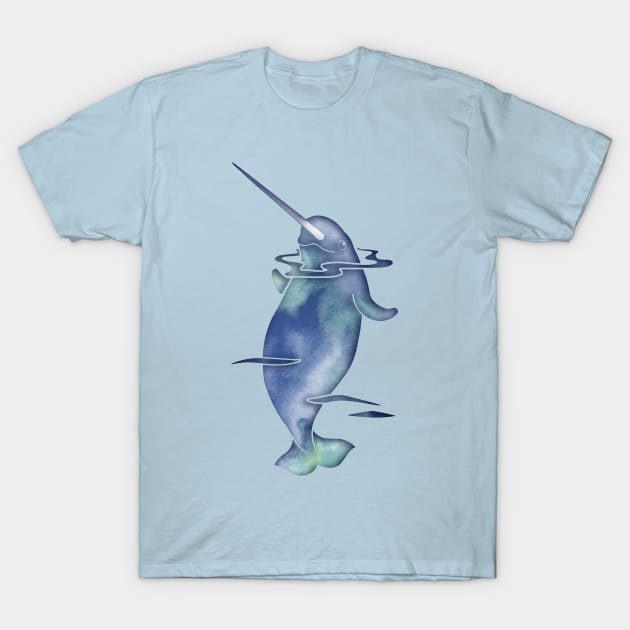 Blue Sea Narwhal T-Shirt by ferinefire